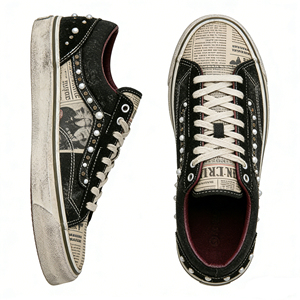 Chaussures de skate basses personnalisées pour hommes, en toile vintage vieillie avec rivets punk et broderies d'épines - Product Image 3