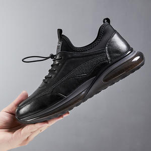 Chaussures de marche et de course noires personnalisées avec logo d'entraîneur, en cuir véritable, coussinées, baskets décontractées - Product Image 3