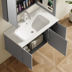 Mobile Bagno Sospeso di Alta Qualità con Lavabo e Specchio LED Integrato - Mobiletto da Bagno Sospeso - Product Image 4