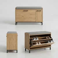 Armoire à chaussures haute, meuble de rangement pour chaussures, sur mesure OEM, grain de bois chêne clair avec banc pour entrée et couloir