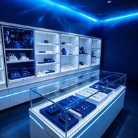 Vitrine hexagonale pour bijoux, présentoir en verre avec éclairage LED, pour magasin de détail
