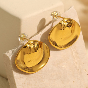 <b>Stud</b> Earrings <b>Titanium</b> Steel Gold Plated Irregular Folds Geometric Design For Fashion Wear - Product Image 3