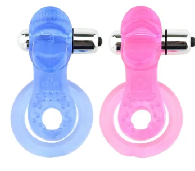 Zachte Siliconen Rekbare Dubbele Ringen Mannelijke Vertraging Duurzame Lock Vibrator Multi-Spot Simulatie Tong Cock Ring