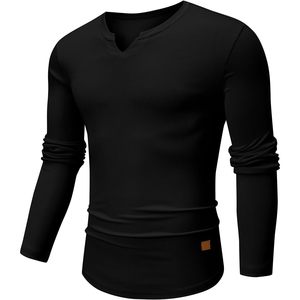 2025 Men's Casual <b>V</b>-<b>Neck</b> Fitness <b>T</b>-<b>Shirt</b> 200 Grams Cotton/Bamboo Fiber Ribbed Long Sleeve Tee <b>Shirts</b> - Product Image 6