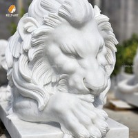 MILY - Estatua de León Durmiente de Mármol en Oferta, en Pares (Izquierda y Derecha), Personalizable para Jardín o Patio Exterior