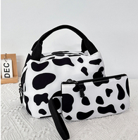 Tas ransel santai siswa kapasitas besar kustom Set tas pensil motif macan tutul cetak sapi dengan tas makan siang