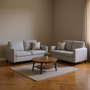 Light Grey Living Room <b>Sofa</b> Set Fabric Modern Upholstered Square Arm Tight Back Metal <b>Legs</b> - Product Image 2