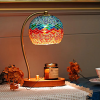 Lampe de table LED moderne en mosaïque de verre multicolore avec alimentation CC, porte-bougie et chauffe-bougie d'aromathérapie, décoration d'intérieur pour chambre à coucher
