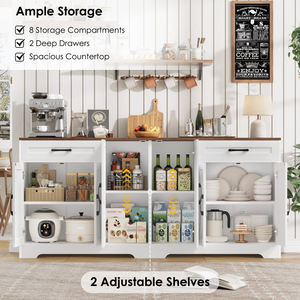 Grand buffet avec rangement, buffet de cuisine de style campagnard avec étagères réglables et 6 portes de grange - Product Image 3