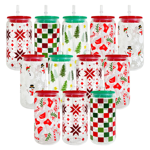 Venta al por mayor a granel 16oz Taza de café vasos para beber sombreros de Santa impresos medias muñeco de nieve árboles <span class=keywords><strong>Navidad</strong></span> vasos de cerveza transparentes - Product Image 2