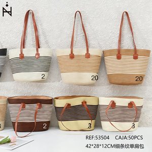 Bolso de hombro a rayas de 42x28x12cm, bolso de mano de un solo hombro para mujer, bolso de playa de verano - Product Image 3