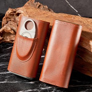 Boîtes à cigares de style américain avec logo personnalisé, humidor de voyage portable de poche, étui à cigares de luxe en cuir pour 3 cigares - Product Image 3