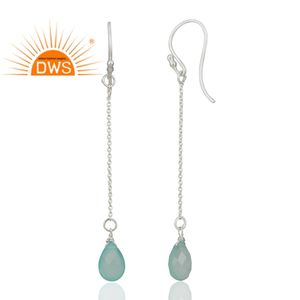 Prehnite Chalcedony Gemstone Earrings <b>Fine</b> <b>Silver</b> Jewelry Designer Solid 925 <b>Silver</b> <b>Chain</b> Drop Earrings Manufacturer - Product Image 2