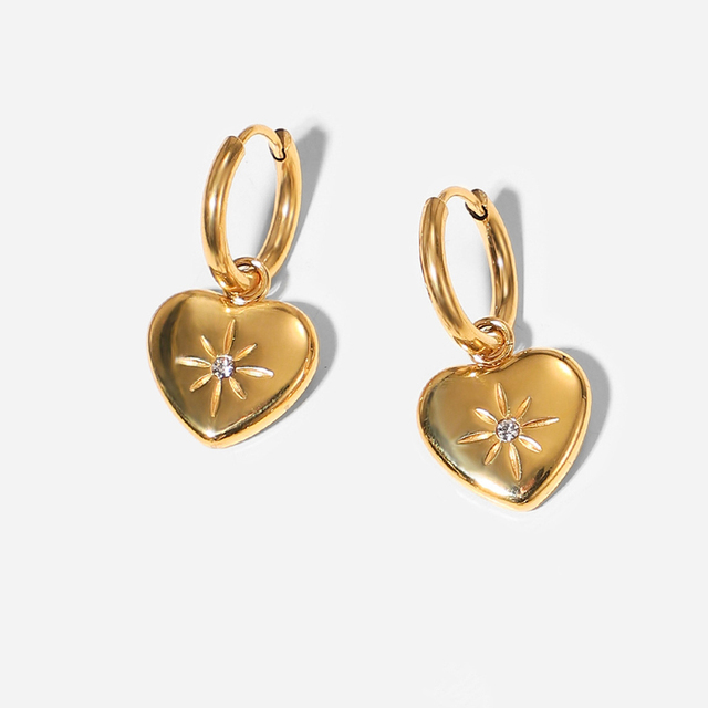 Fashion Jewelry 18K Gold Plated Heart Stainless Steel Drop Earring with Micro Pave Cubic Zirconia for Woman 1761893
