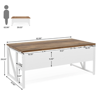 Ensemble de bureau de 2, bureau d'ordinateur de direction de 63 pouces avec étagère de rangement inférieure, station de travail professionnelle à combinaison gratuite
