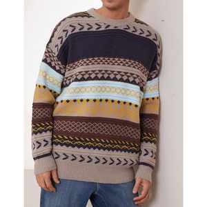 FOXA Men's Vintage Grandpa Sweater Crewneck Oversized Striped Aztec Knit <b>Pullover</b> Unisex <b>Jumper</b> Tops - Product Image 6