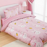 Ensemble de literie 3 pièces en microfibre pour enfants filles, motif lapin, taille double, comprenant couette, taie d'oreiller et drap-housse – Cadeau d'anniversaire – Vente en gros fabricant