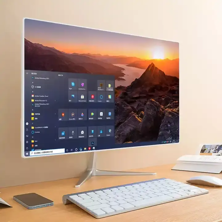 2021 새로운 슈퍼 씬 컴퓨터 올인원 PC 23.8 인치 HD 스크린 백 라이트 비즈니스 모두 하나의 PC 데스크탑 지원