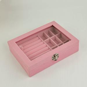 Wholesale Modern Single Layer Square <b>Velvet</b> <b>Jewelry</b> Gift <b>Box</b> Hook Loop Closure Glass Storage Case for Necklaces Rings Earrings - Product Image 5