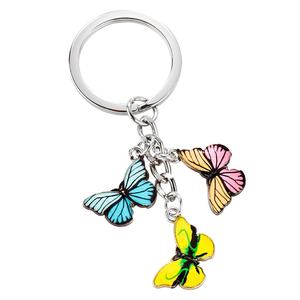 Bán Buôn Dễ Thương Phụ Nữ Túi Móc Chìa Khóa Phụ Kiện Trang Sức Quà Tặng Đầy Màu Sắc Kim Loại Mềm Men Côn Trùng Bướm Keychain Với <span class=keywords><strong>Keyring</strong></span> - Product Image 1
