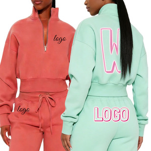 Women's Quarter Zip Pant <strong>Set</strong> Stand Daily Wear Fleece <strong>Jogger</strong> Pant <strong>Set</strong> Autumn Winter Outfits <strong>Matching</strong> Knitting Zipper Custom Logo - Product Image 1