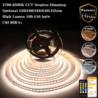 Tira de Luz LED Flexible SMD 2835 CCT 2700K-6500K con Atenuación Inteligente 80RA+ Control Remoto de Cobre DC12V 24V para Hogar, Centro Comercial y Gabinetes