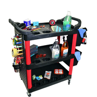 Chariot à outils mobile pliable à 3 niveaux, avec porte-gobelets amovibles, bacs latéraux, chariot utilitaire robuste en PP, capacité de 150 kg