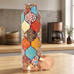 Mediterranean Pattern Copper <b>Water</b> <b>Bottle</b> with Copper Lid <b>BPA</b> <b>Free</b> Portable Novelty Drinkware - Product Image 1