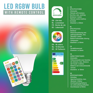 Bombilla LED RGB de Colores, 7W, A60, Base E27, Carcasa de Plástico, Temperatura de Color Gradualmente Variable, Control Remoto, Embalaje en Caja de Color - Product Image 1