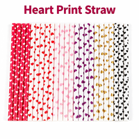 Pailles réutilisables en plastique PP 7,3*230mm avec motif cœur de la Saint-Valentin, sans BPA, conformes LFGB, écologiques, lavables, pour fêtes personnalisées