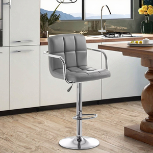 Grey barstools Bar ghế truy cập chiều cao điều chỉnh xoay phân với trở lại PU da nhà bếp truy cập Phân Đặt ghế ăn - Product Image 1