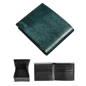 Portefeuille en cuir ciré à l'huile, plusieurs emplacements pour cartes, style professionnel, portefeuille court pour homme, 6 poches, vert paon - Product Image 1