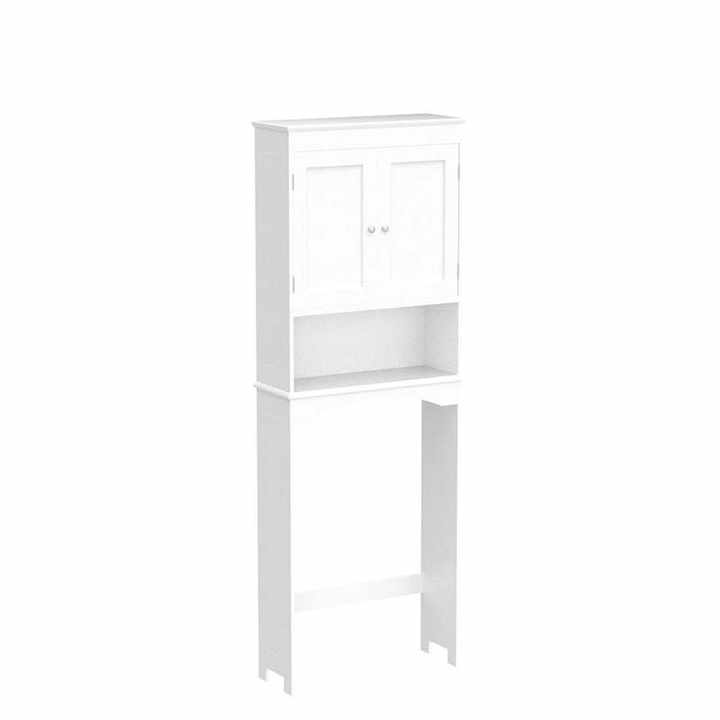 Miniyam Over The Toilet Storage Cabinet With Adjustable 3 Shelf And Double Doors Bathroom Space Saver Organizer Gray