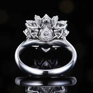 18K Gold Heart Natural Unheated Pigeon Blood Ruby <b>Ring</b>, 84 Pcs <b>Diamonds</b> & 13 Pcs White Sapphires Luxury Floral Engagement <b>Ring</b> - Product Image 3