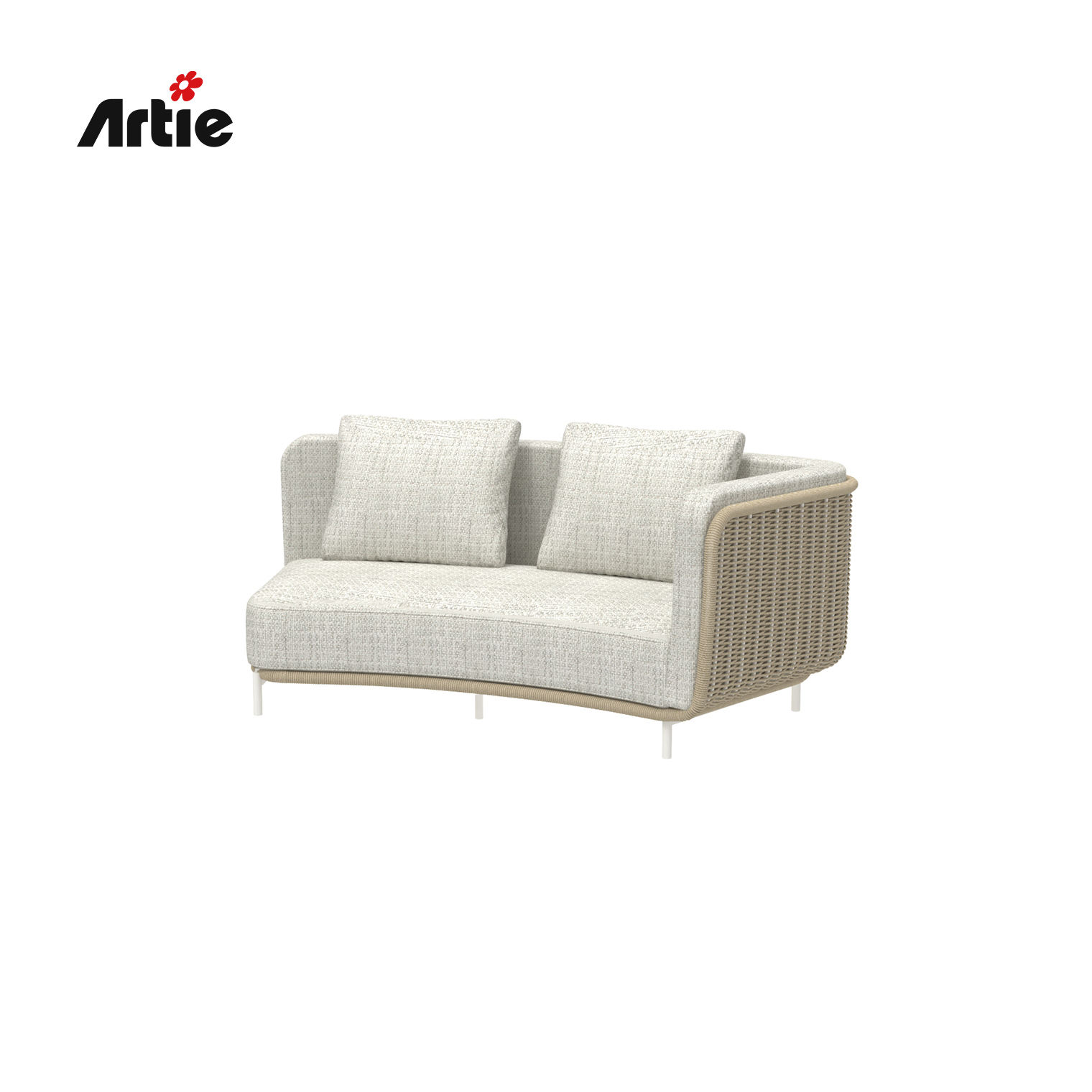 โซฟาแขนซ้ายโค้งสีขาว