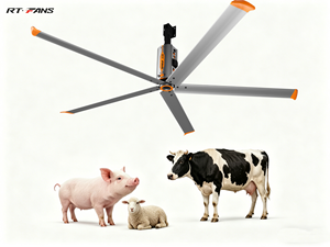 Ventilateur de plafond HVLS RTFANS 11ft 14ft 16ft à haut débit d'air, économe en énergie, pour usine, entrepôt, ferme, élevage de vaches laitières et de porcs – Taille au choix - Product Image 1