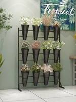 Présentoir à fleurs multicouche en fer forgé avec étagère réfrigérée et seau pour magasins et stands