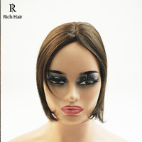 Perruque de remplacement en cheveux indiens Remy pour femmes, avec frange droite et base en soie, vente en gros