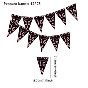 Striscione Decorativo Triangolare Oro <span class=keywords><strong>Rosa</strong></span> per <span class=keywords><strong>Compleanno</strong></span> <span class=keywords><strong>con</strong></span> Motivo 'Happy Birthday' 50 Puntini e Stelle, Stile Nero e <span class=keywords><strong>Rosa</strong></span>, Accessori per Feste - Product Image 4