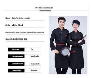 Fábrica al por mayor fino de manga larga Chef uniforme hornear comida rápida Hotel restaurante cocina uniforme de trabajo de un solo pecho - Product Image 5