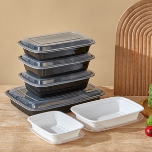 Boîte à bento jetable en plastique PP à compartiment unique, vente en gros, avec couvercle, style américain, rectangulaire noire pour sushis - Product Image 4