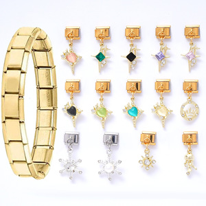 Italian Modular Charm Bracelet Gold Plated Zinc Alloy DIY Pendant Set Unisex Gift Jewelry Accessory - Product Image 1