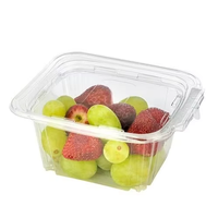 Conteneur à charnière jetable en PET transparent de qualité alimentaire, emballage écologique et durable pour salades et fruits