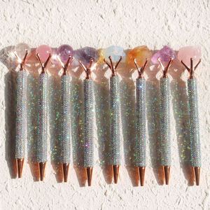 Stylo à bille artisanal en cristal naturel et pierres brutes, diamants, cadeau de mariage ou de bureau - Product Image 3