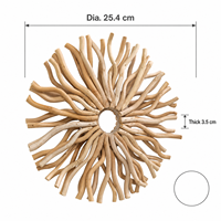 Décoration murale en bois naturel effet soleil 25,4 cm, artisanale, style bohème, 25,4 x H3,5 cm