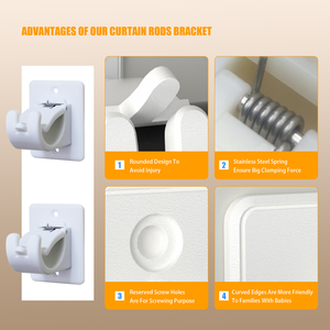 Support de <span class=keywords><strong>tringle</strong></span> à rideau en plastique robuste 15kg de charge conception encliquetable <span class=keywords><strong>sans</strong></span> perçage pour <span class=keywords><strong>baie</strong></span> vitrée et lucarne - Product Image 3