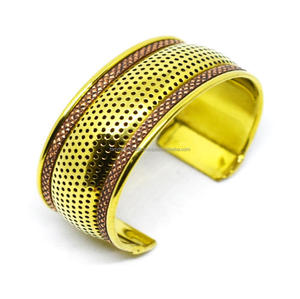 Vintage 1990 Chicago Victorian Muslim Chunky Gold Bangle Oval Themed <b>copper</b> cuff <b>bracelet</b> gift Gold Jewelry Gift for Sister - Product Image 2