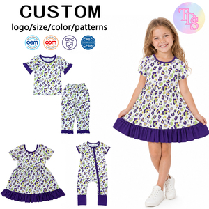 RTS Mardi Gras Leopard Print Kids Girls Ruffles Dress Kids Pajamas Outfits Sleepwear Baby Sleepers Sister Matches Clothes - Product Image 1