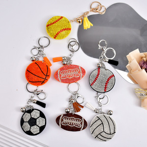 Cadeau pour la fête des mères, mini porte-clés à pampilles créatif en strass, football, basketball, volley-ball, baseball, pour femmes - Product Image 1