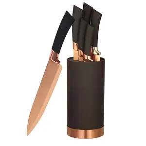 Home Kitchen All Items Factory 5 Piece Kitchen Knife Set Nonstick Coated Knife With Rose Gold Plastic Handle